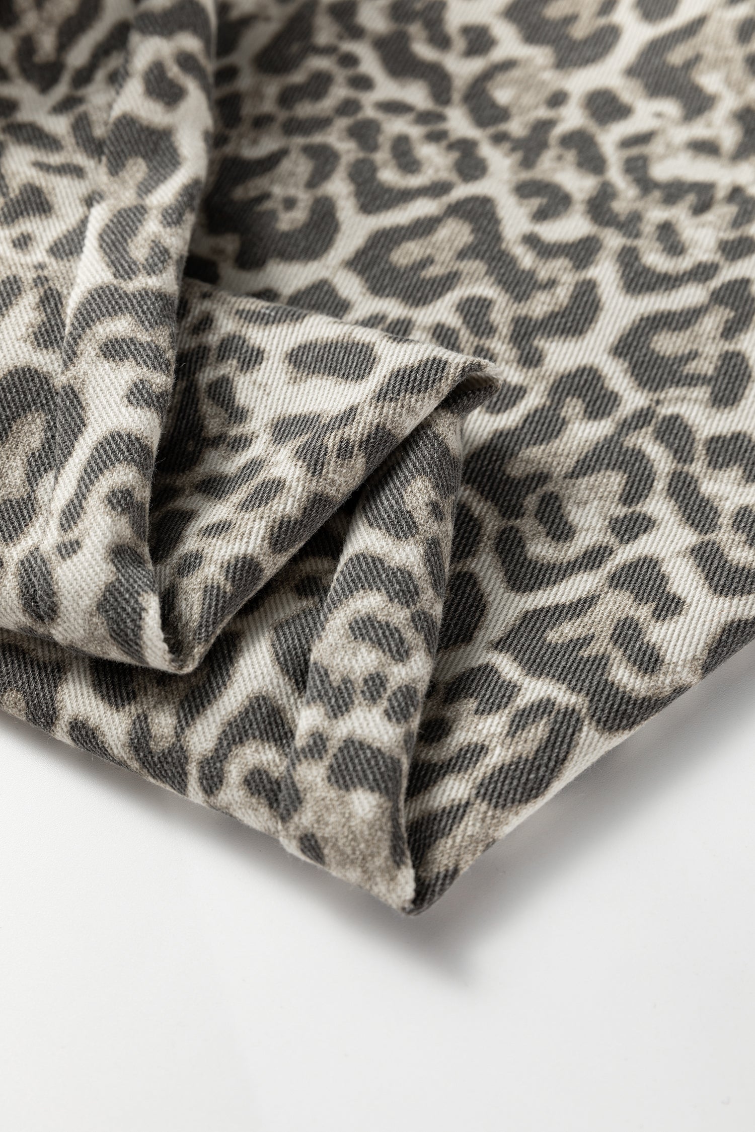 Brown Leopard Print Raw Hem Elastic Waist Loose Pull On Jeans