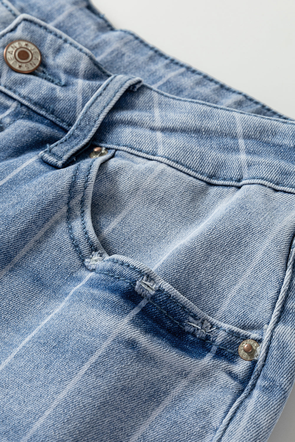 Beau Blue Multi Buttons Pinstripe Wide Leg Jeans