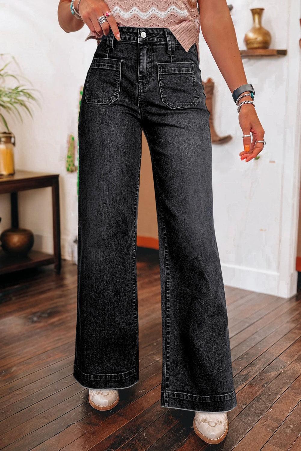 Black Wide Leg Pocketed High Waist Jeans